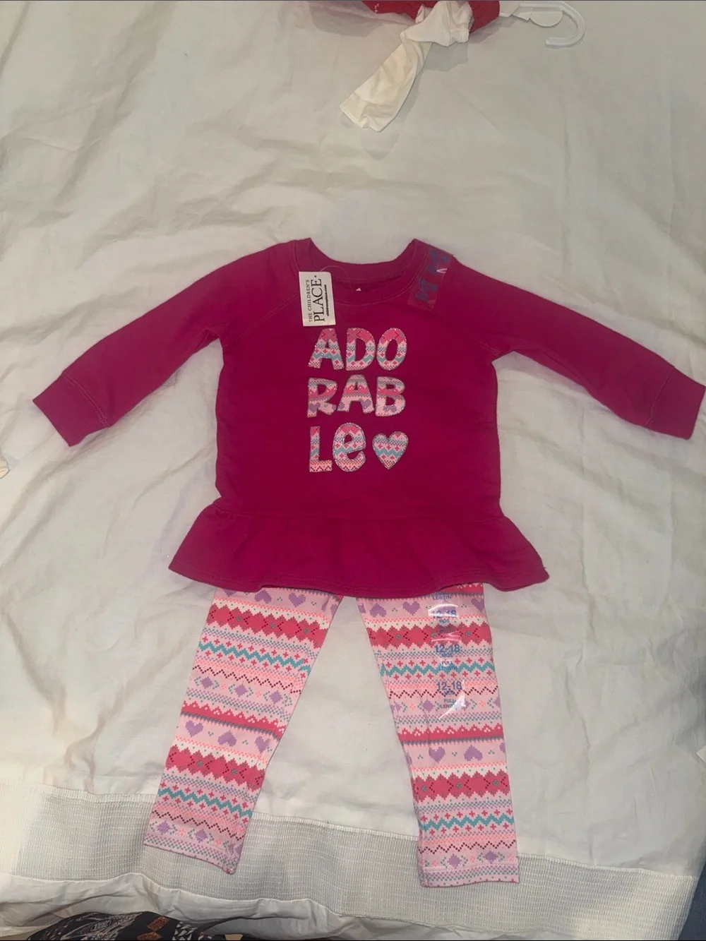 The Children's Place Hot Pink 'ADORABLE' Pajama Set with Patterned Leggings